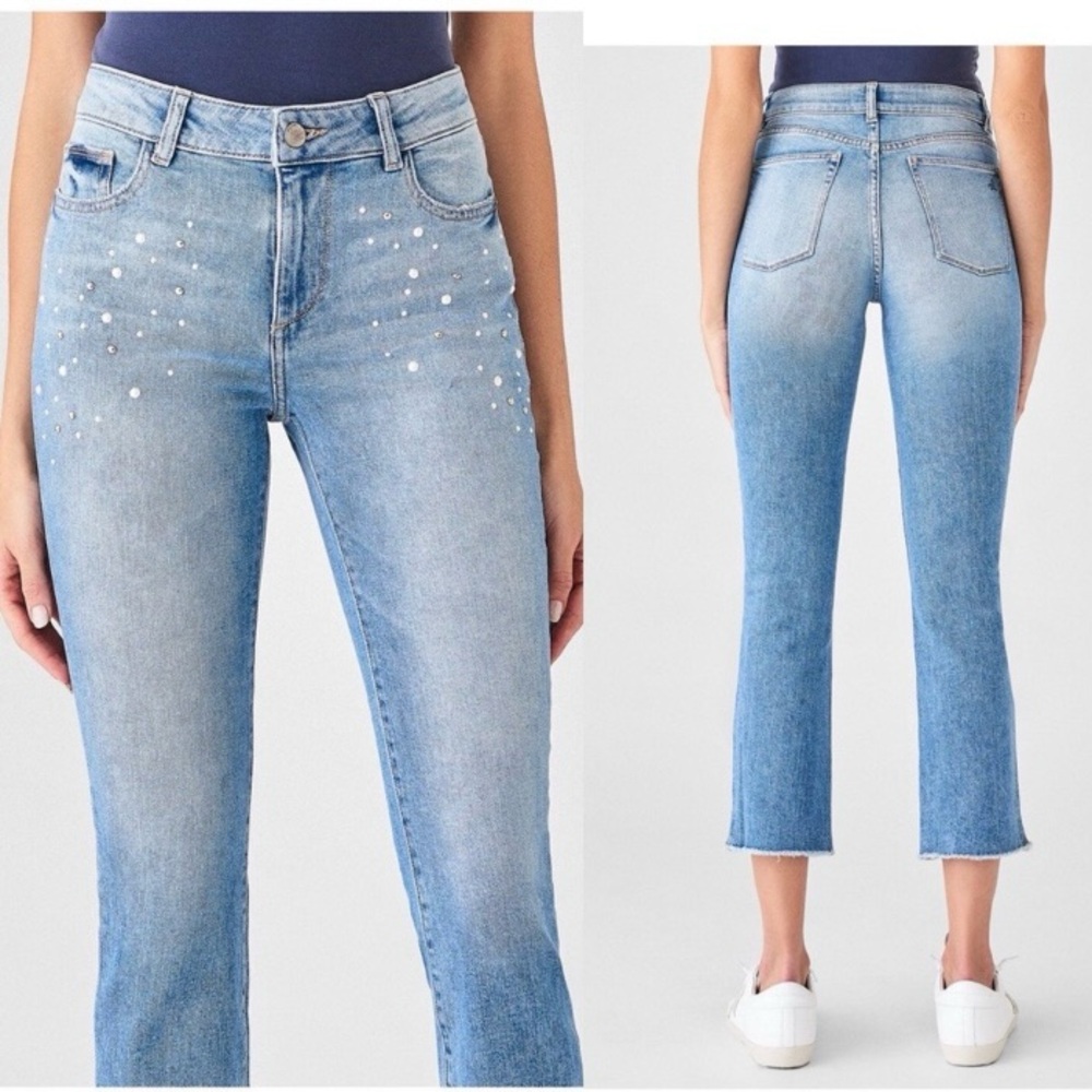 DL1961 Mara Instasculpt Straight Jeans Women’s Sz 27 Mid Rise Pearls Rhinestones